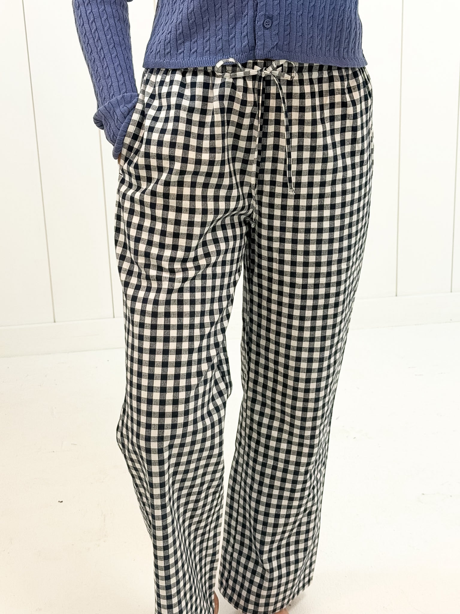 Navy Checkered Pants showing checkered