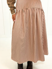 Pink & Brown Striped Maxi Skirt showing color: light pink and brown stripe