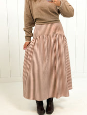 Pink & Brown Striped Maxi Skirt showing striped pattern