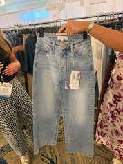 Light Blue Wide Leg Jeans RDP5936 — color: light blue wash and zipper closure on the front