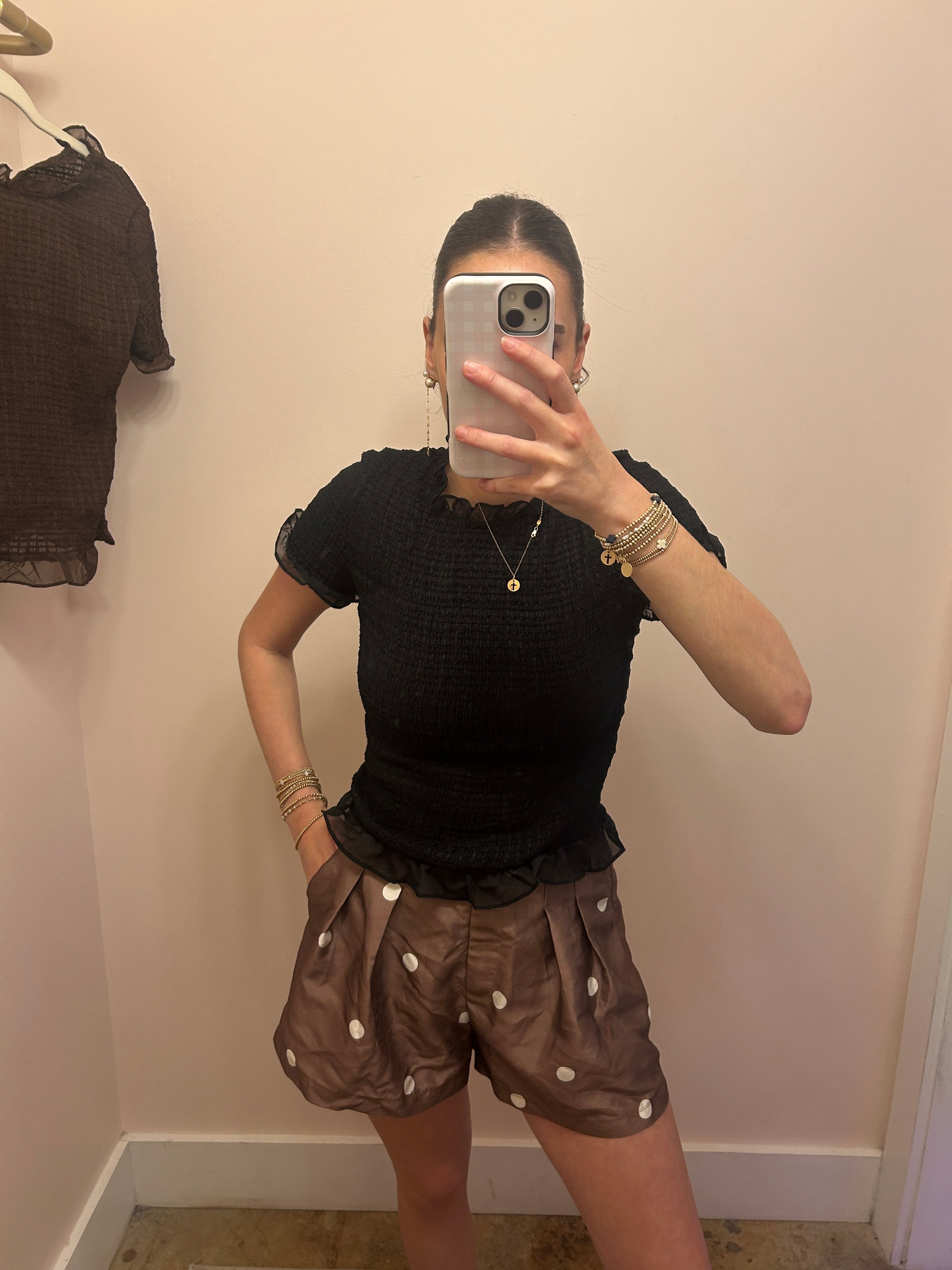 Black Smocked Ruffle Top