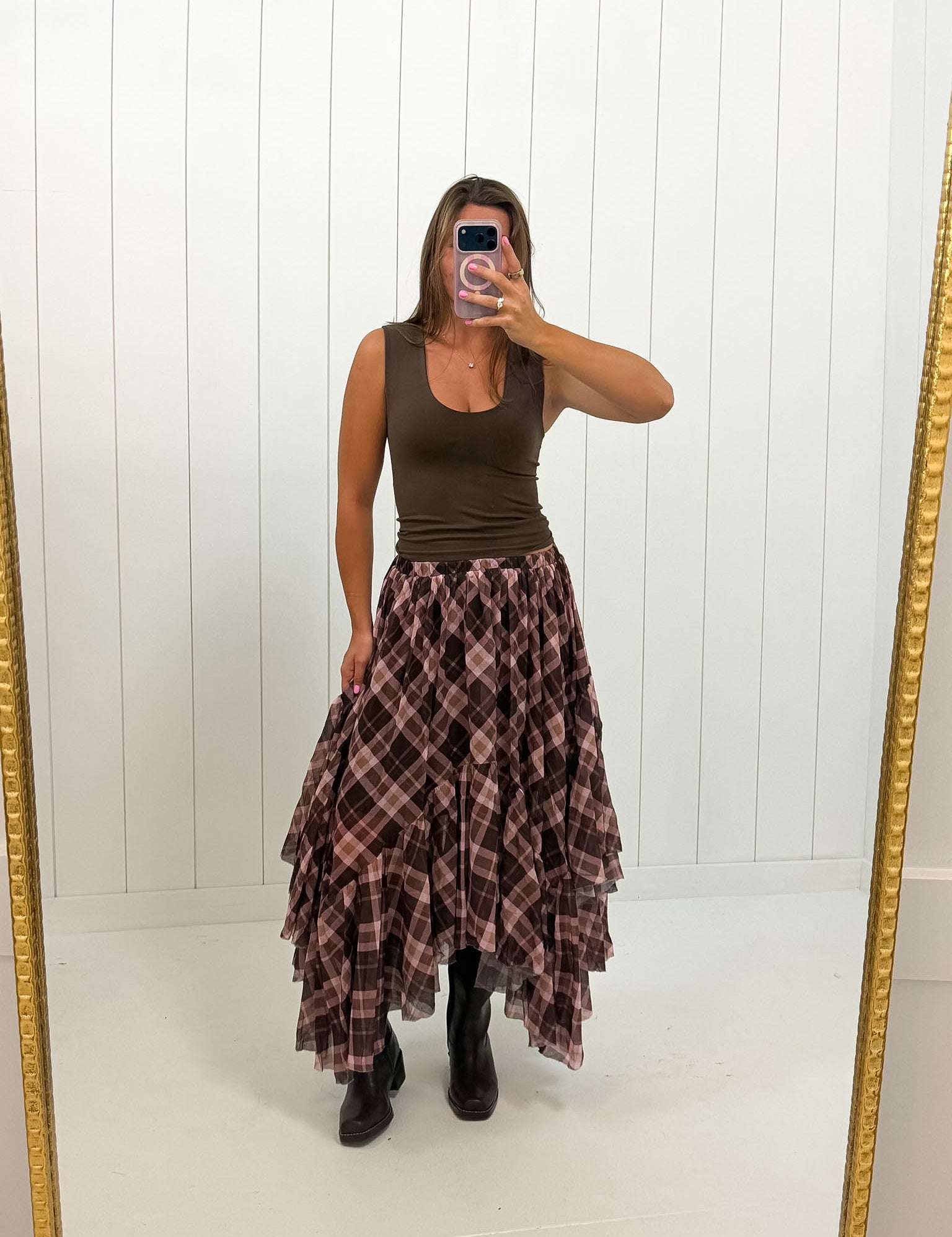 Brown Double Layered Tank — sleeveless and double layered