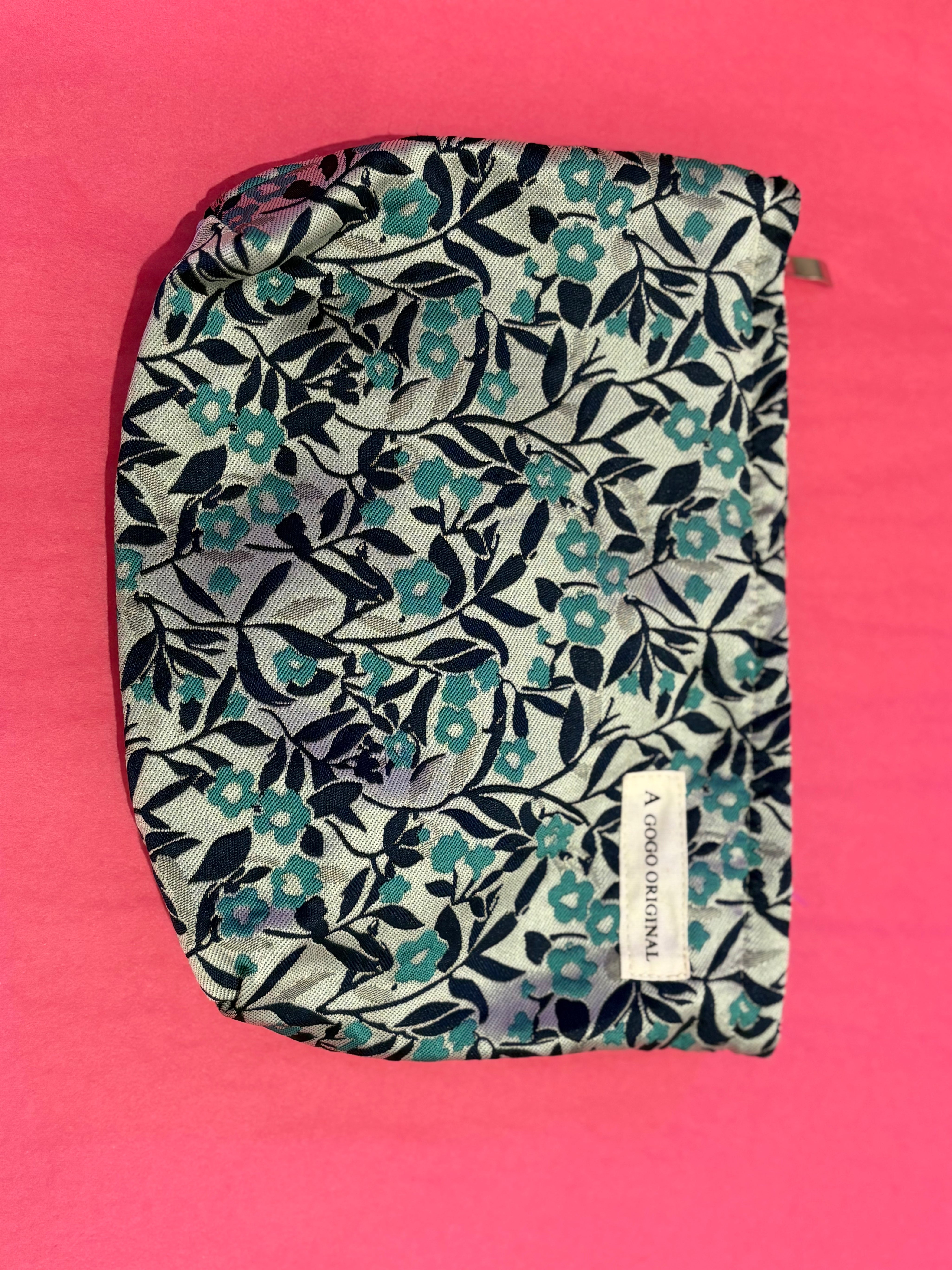 Navy Floral Makeup Bag