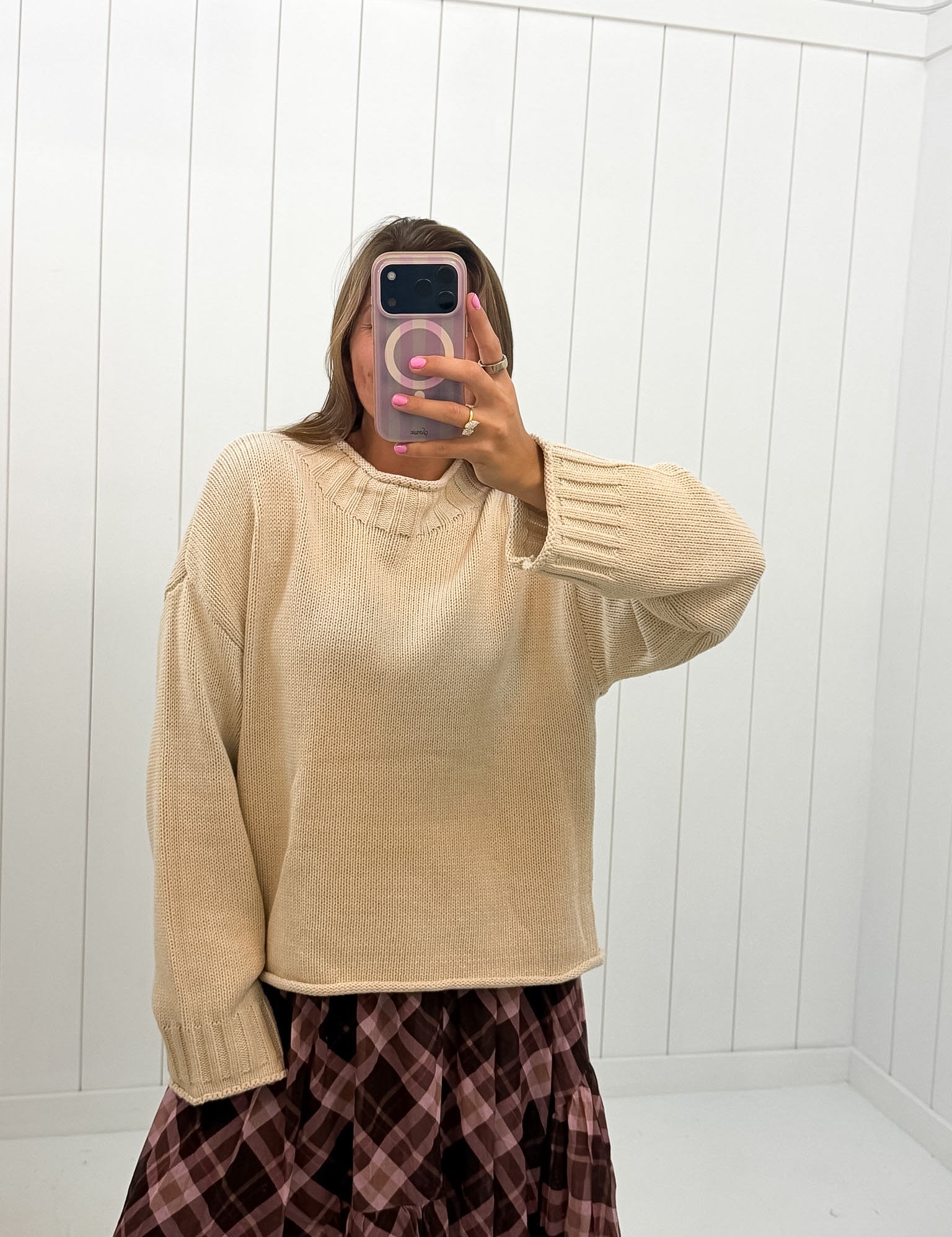 Tan Mockneck Knit Sweater — knit sweater and mock neck