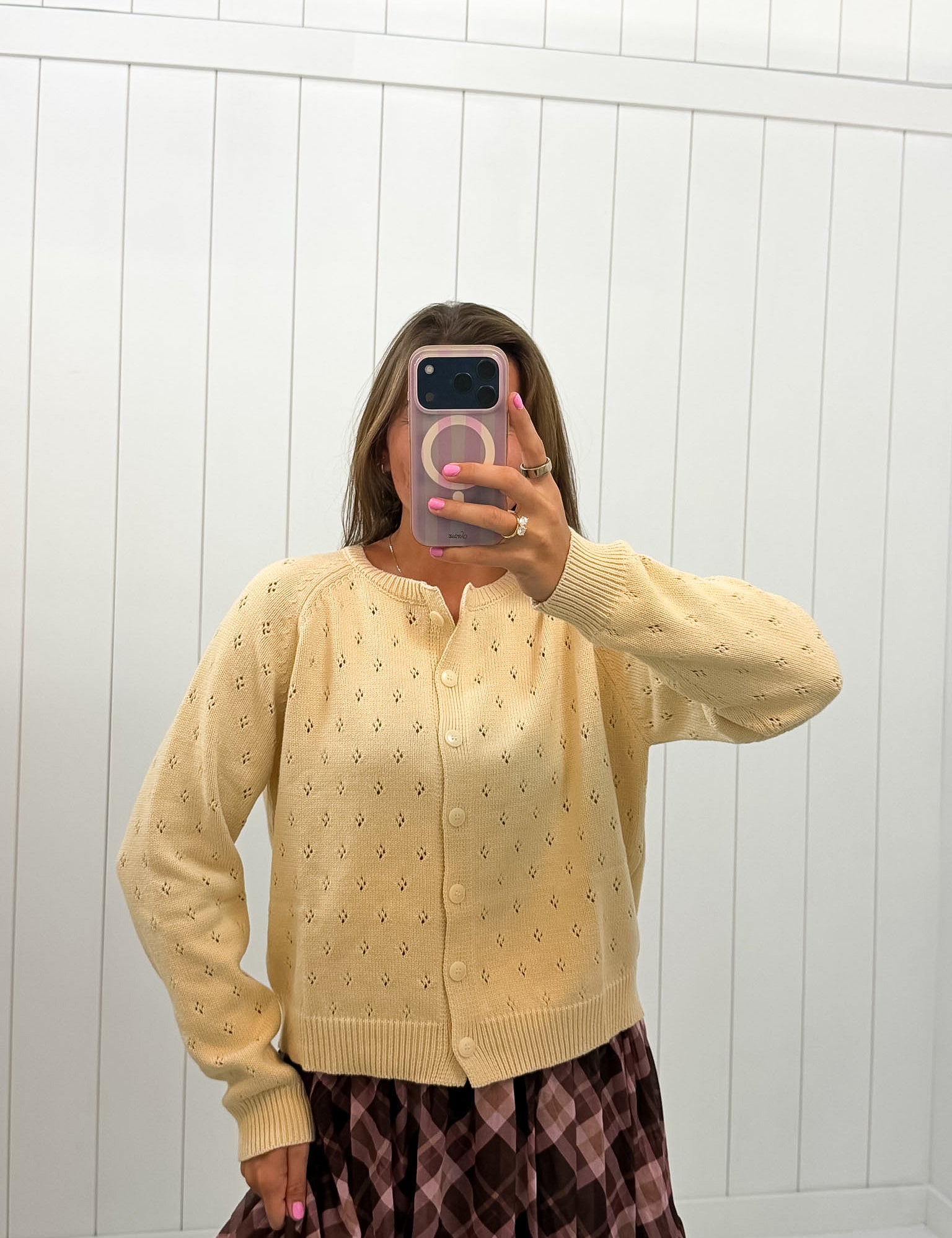 Cream Eyelet Lightweight Cardigan — eyelet and lightweight