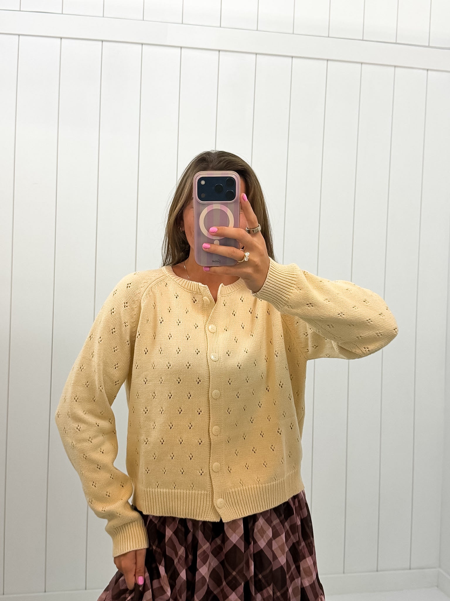 Cream Eyelet Lightweight Cardigan — eyelet and lightweight