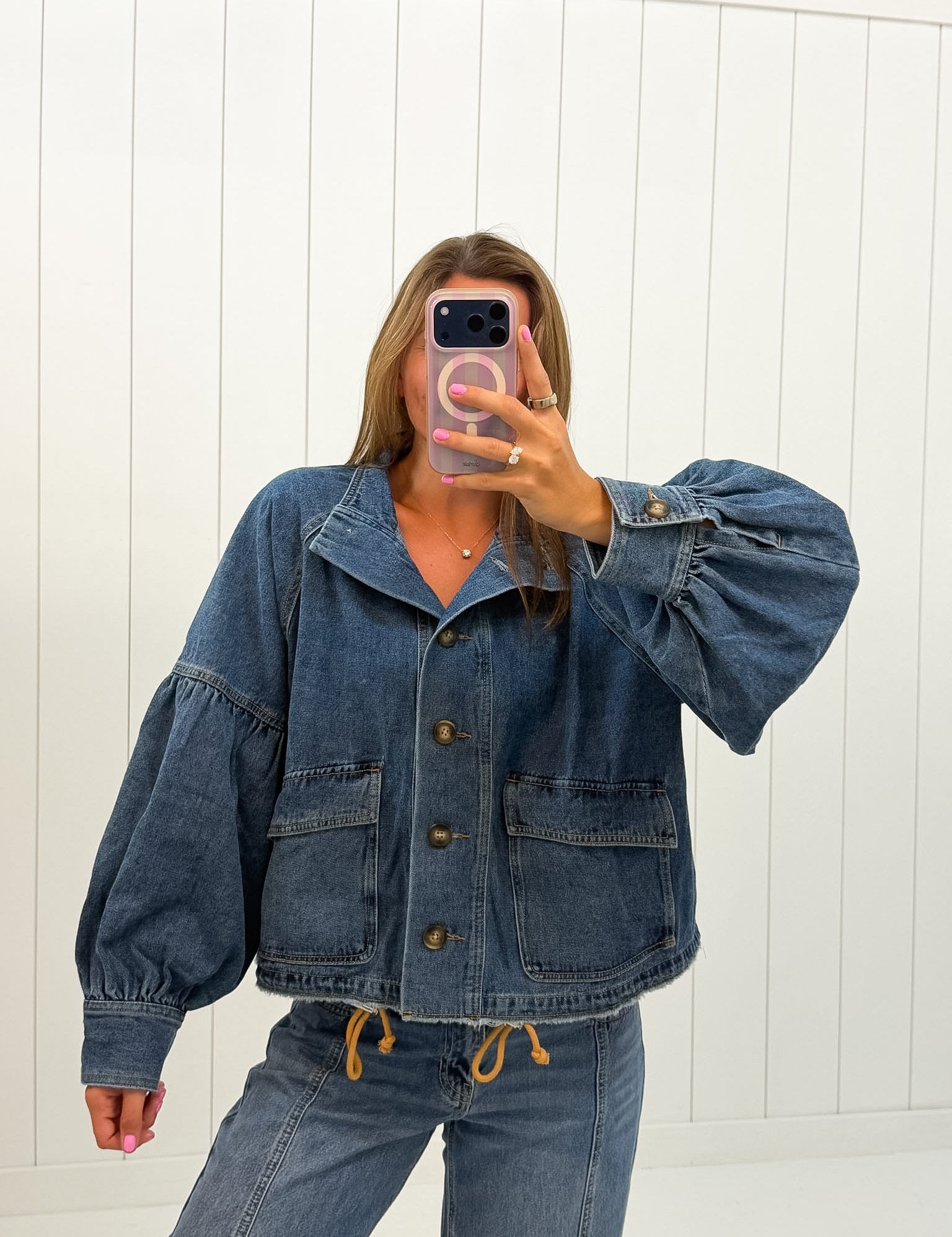 Blue Button Denim Jacket showing buttons up