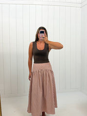 Pink & Brown Striped Maxi Skirt — color: light pink and brown stripe and striped pattern