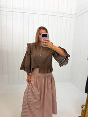 Pink & Brown Striped Maxi Skirt showing striped pattern