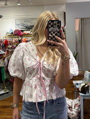 Pink Ditzty Floral Bow Top