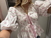 Pink Ditzty Floral Bow Top