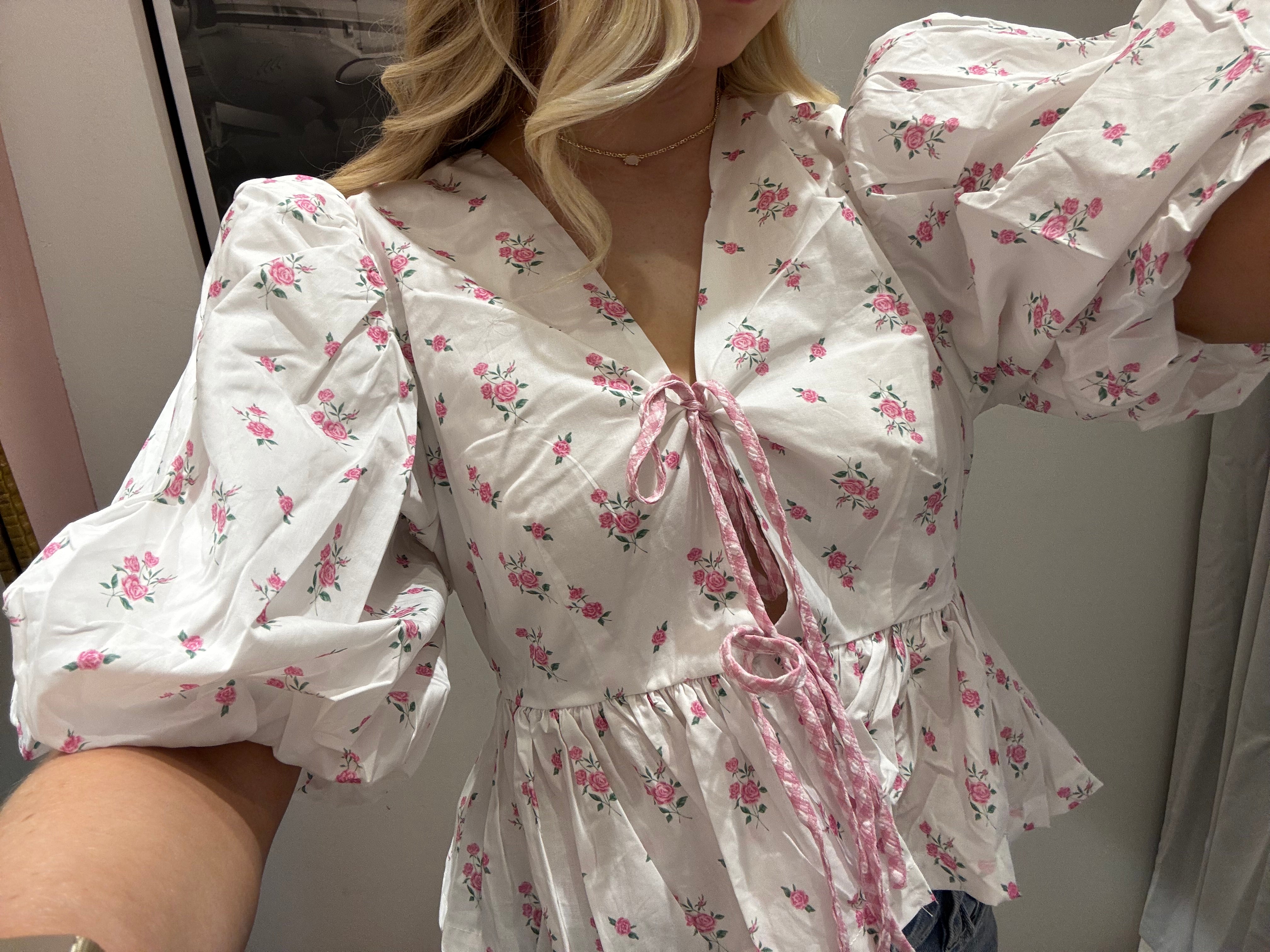 Pink Ditzty Floral Bow Top