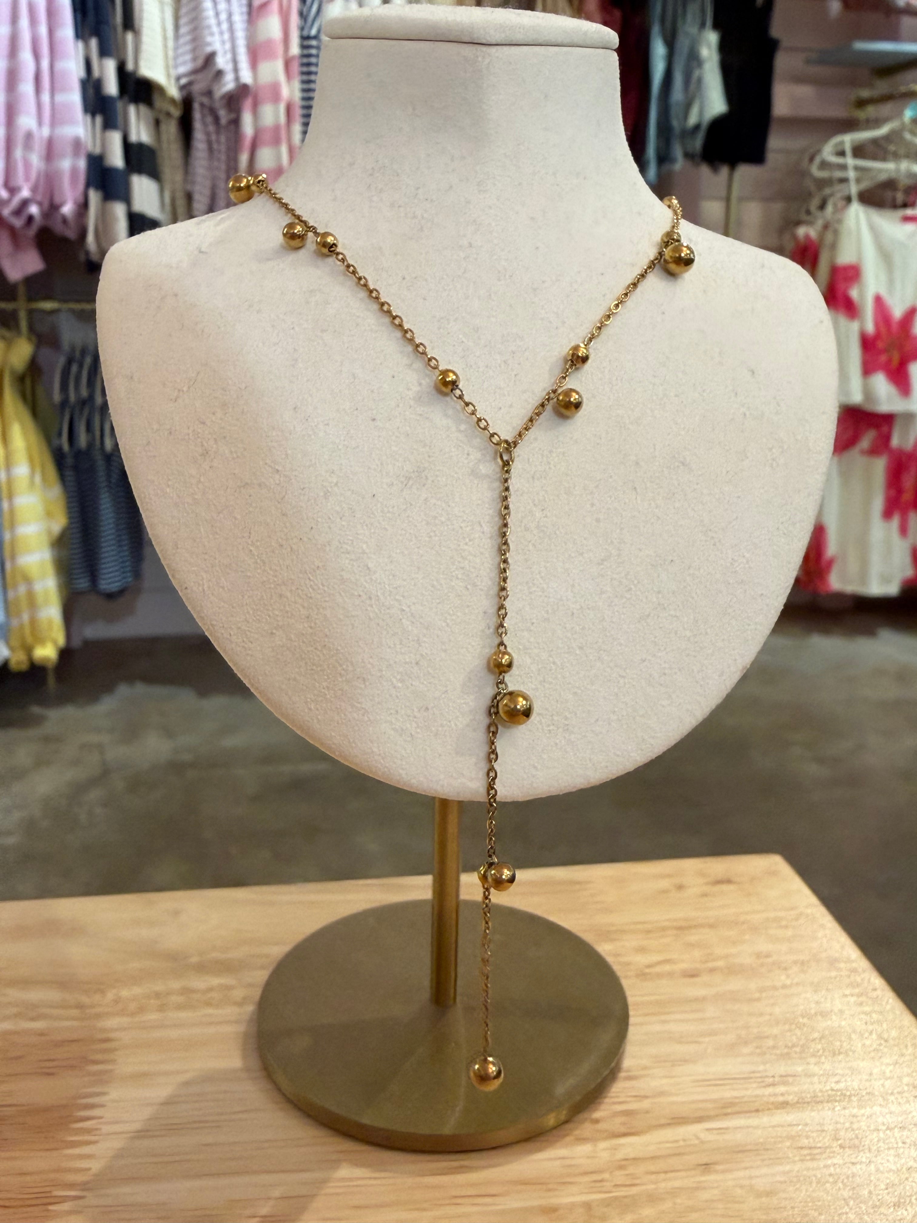 Gold Beaded Drop Necklace