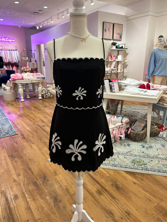 Black Floral Embroidered Top & Mini Skirt