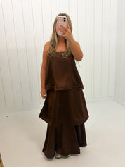 Brown Layered Flowy Maxi Dress at Ninety Nine Boutique