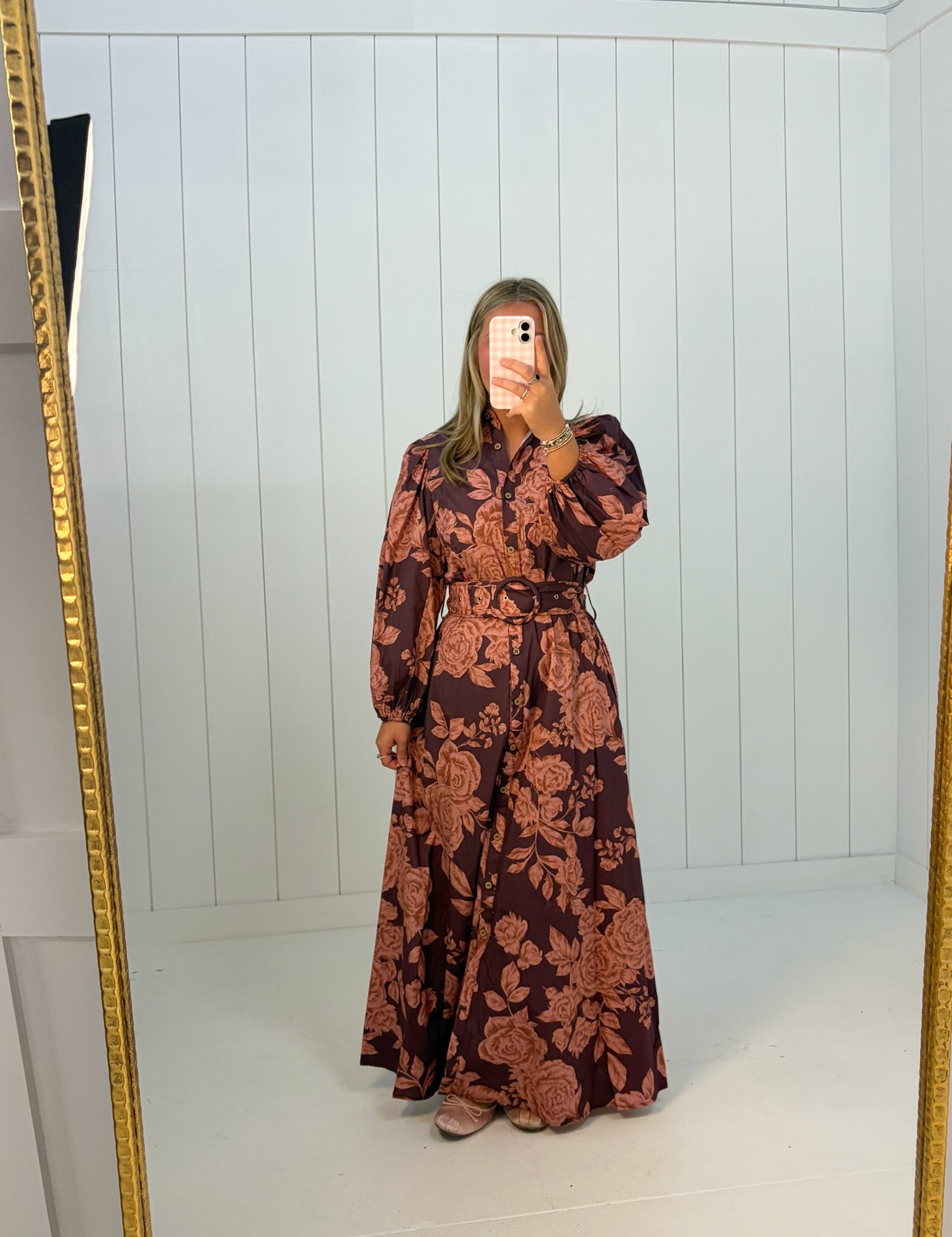 Purple & Pink Floral Longsleeve Belted Maxi Dress at Ninety Nine Boutique