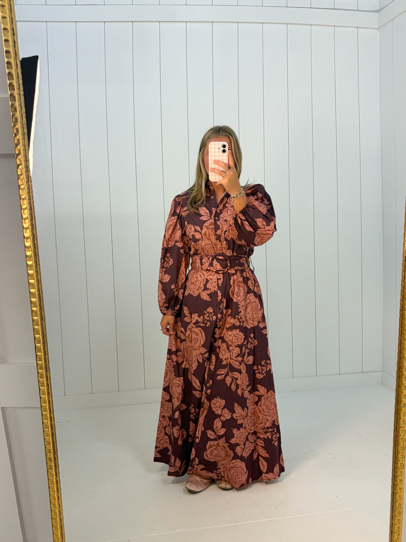 Purple &amp; Pink Floral Longsleeve Belted Maxi Dress at Ninety Nine Boutique