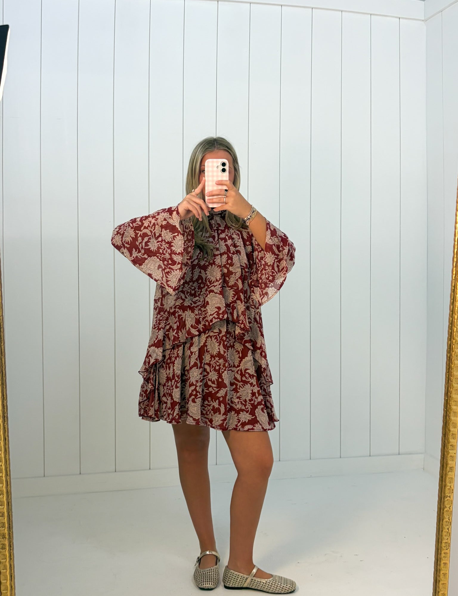 Red Floral Neck Tie Mini Dress at Ninety Nine Boutique, view 2