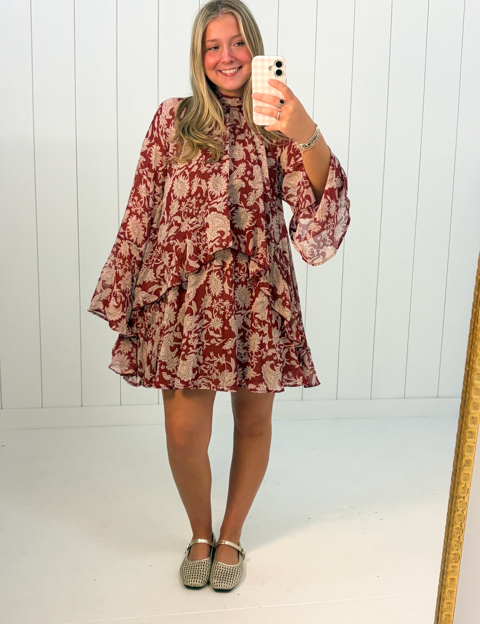 Red Floral Neck Tie Mini Dress at Ninety Nine Boutique