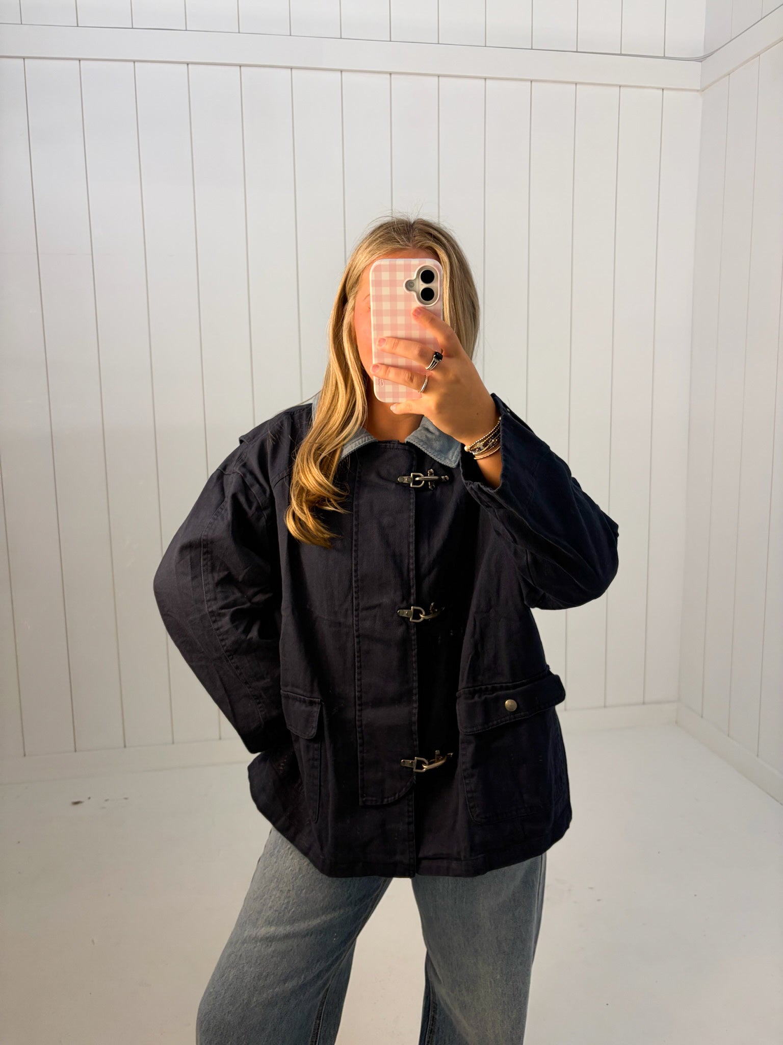 Navy Corduroy Collar Utility Jacket