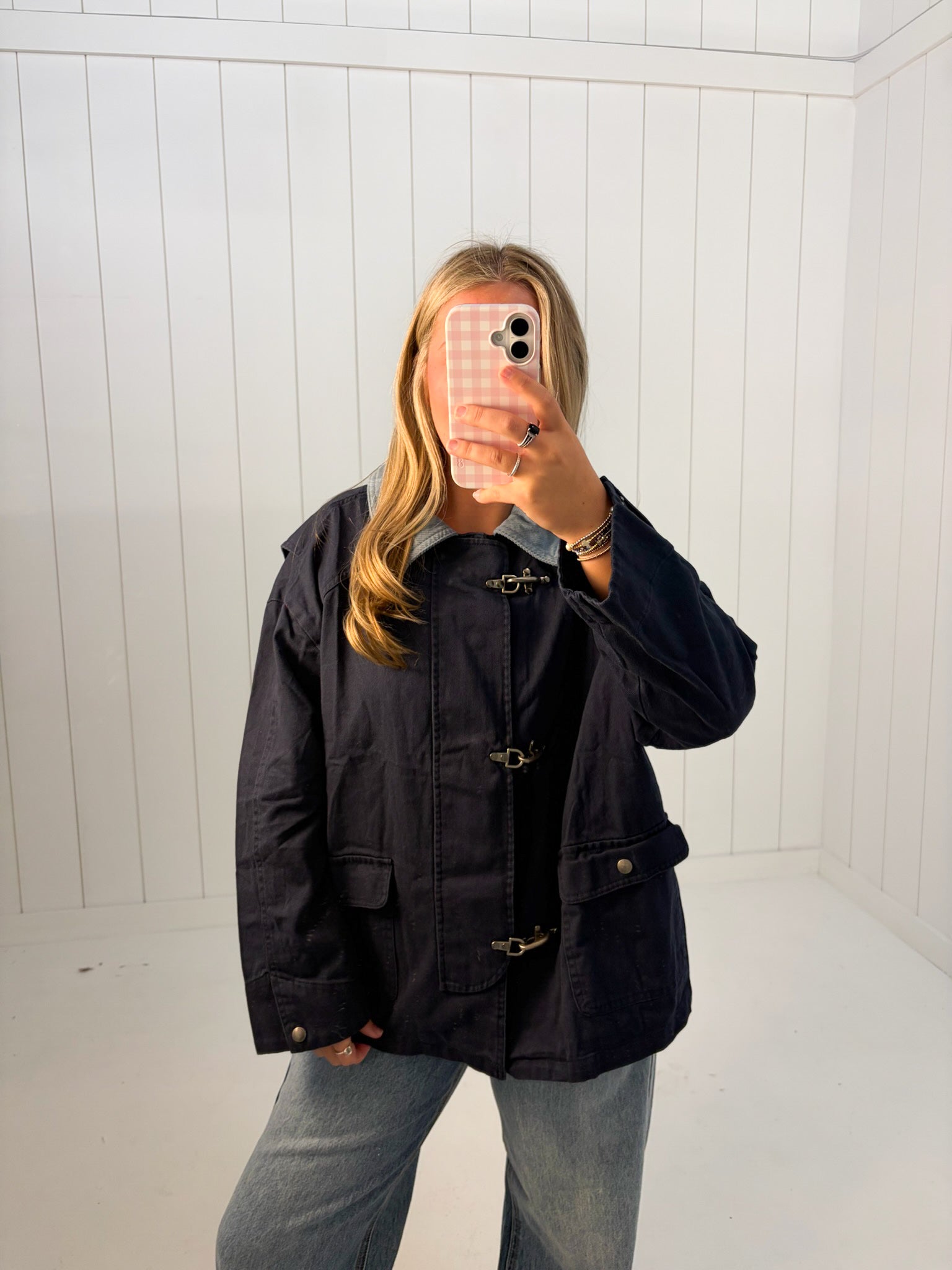 Navy Corduroy Collar Utility Jacket
