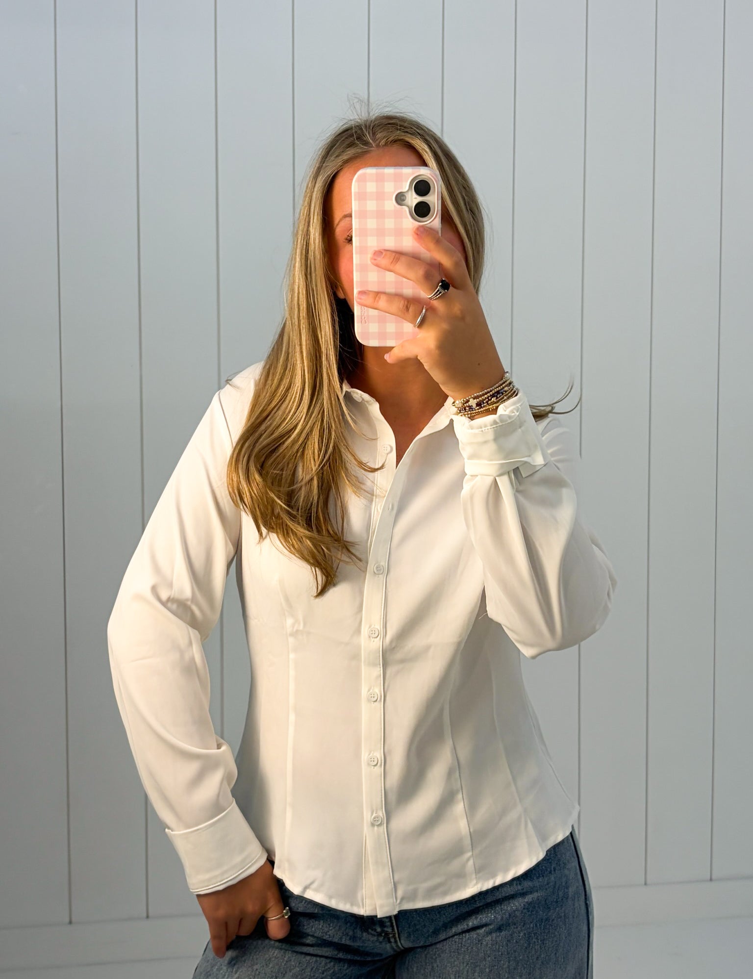 White Button-up Blouse at Ninety Nine Boutique