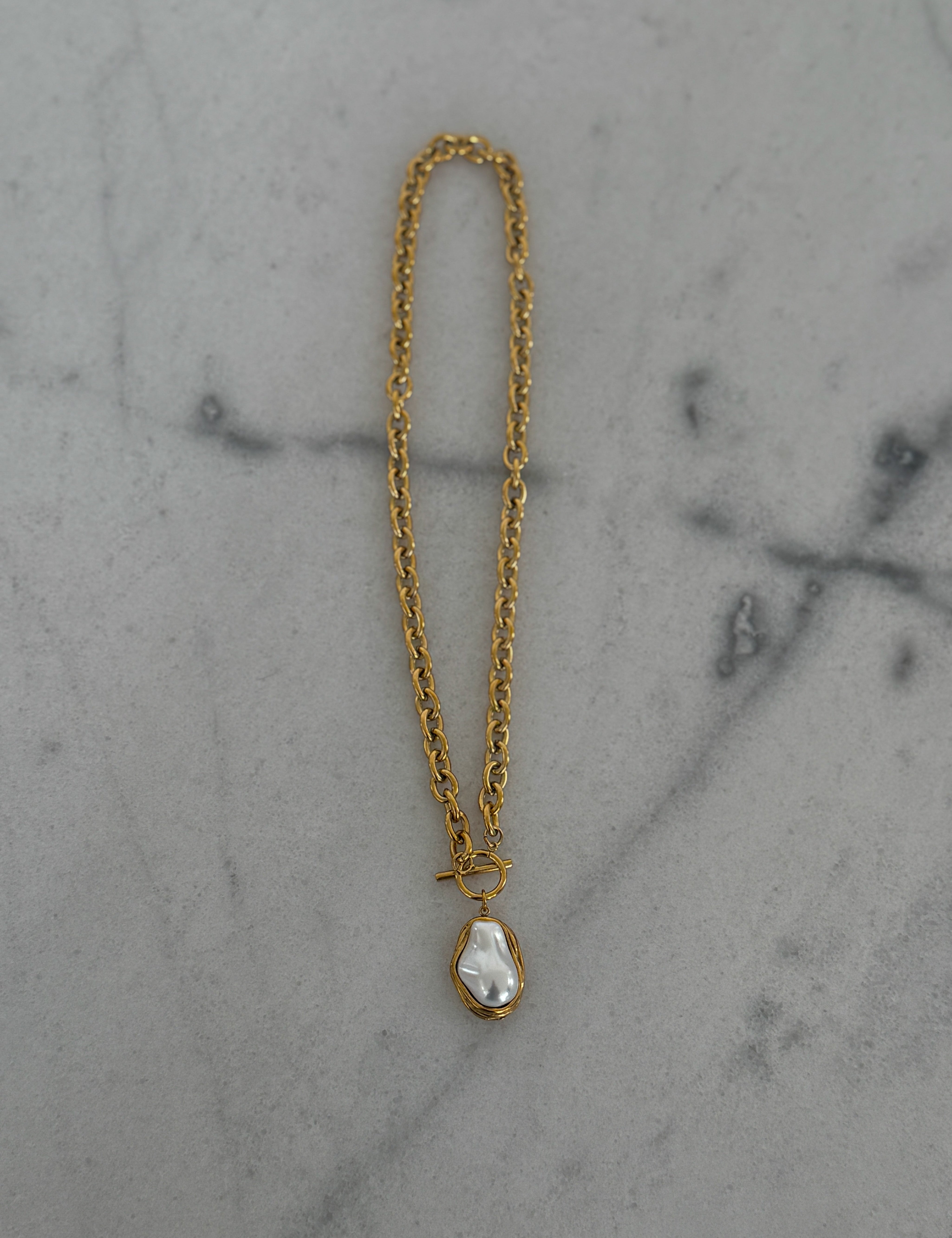 Gold Pearl Drop Pendant Necklace