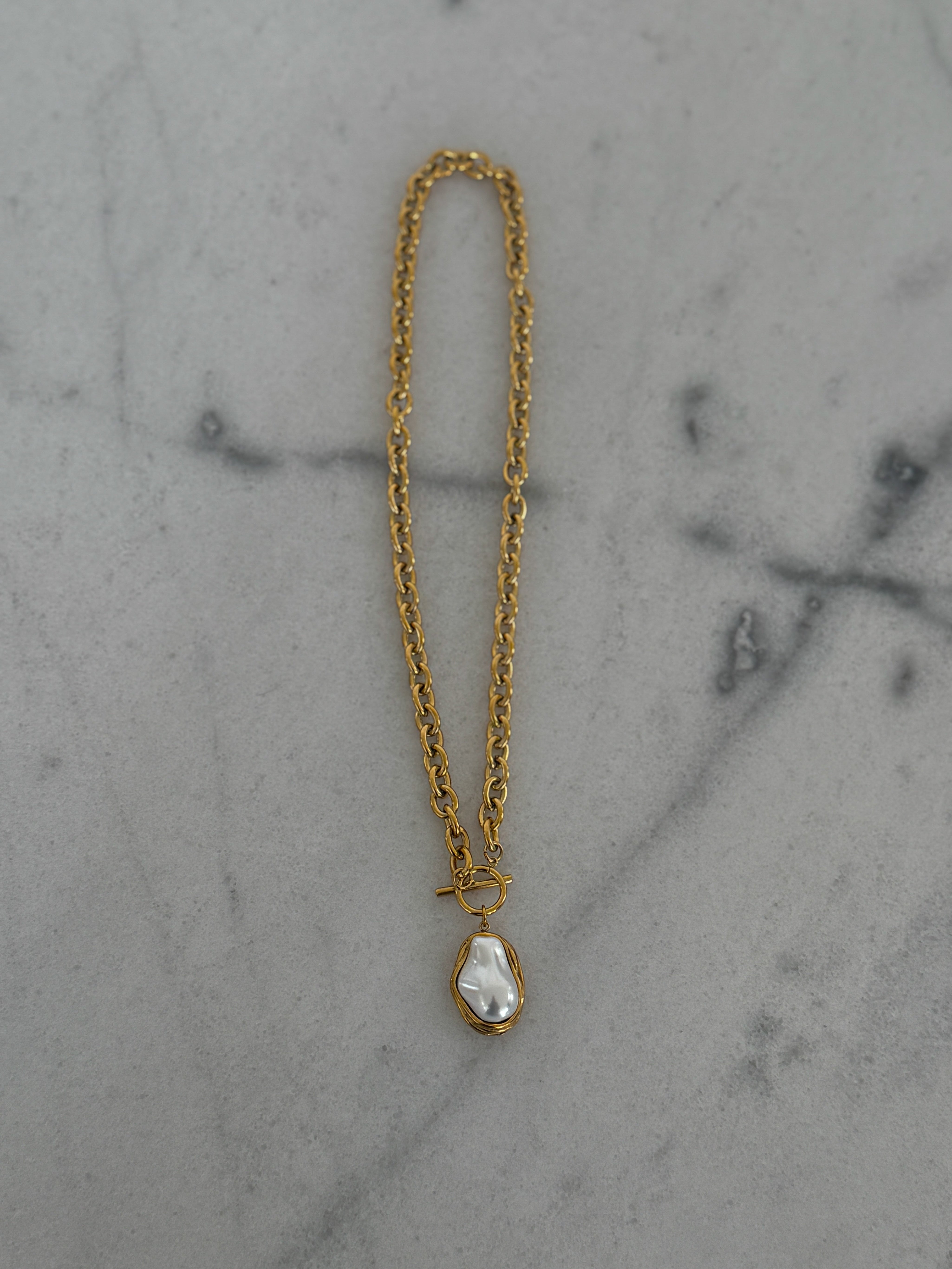 Gold Pearl Drop Pendant Necklace