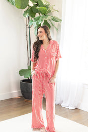 Womens Red Striped Pajama Set at Ninety Nine Boutique