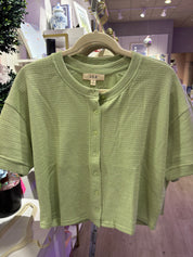 Green Knit Short Sleeve Cardigan — button down and short sleeve