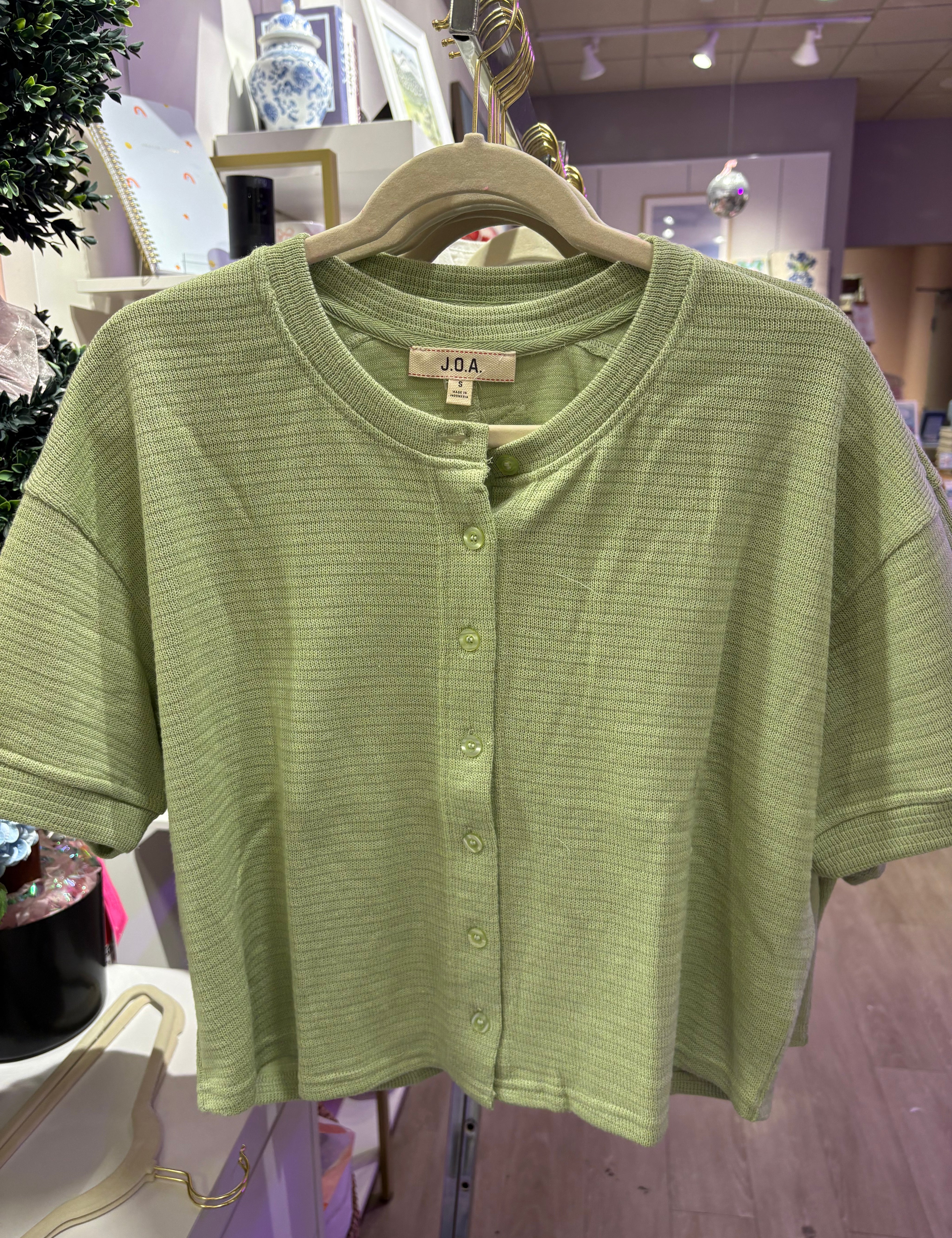 Green Knit Short Sleeve Cardigan — button down and short sleeve