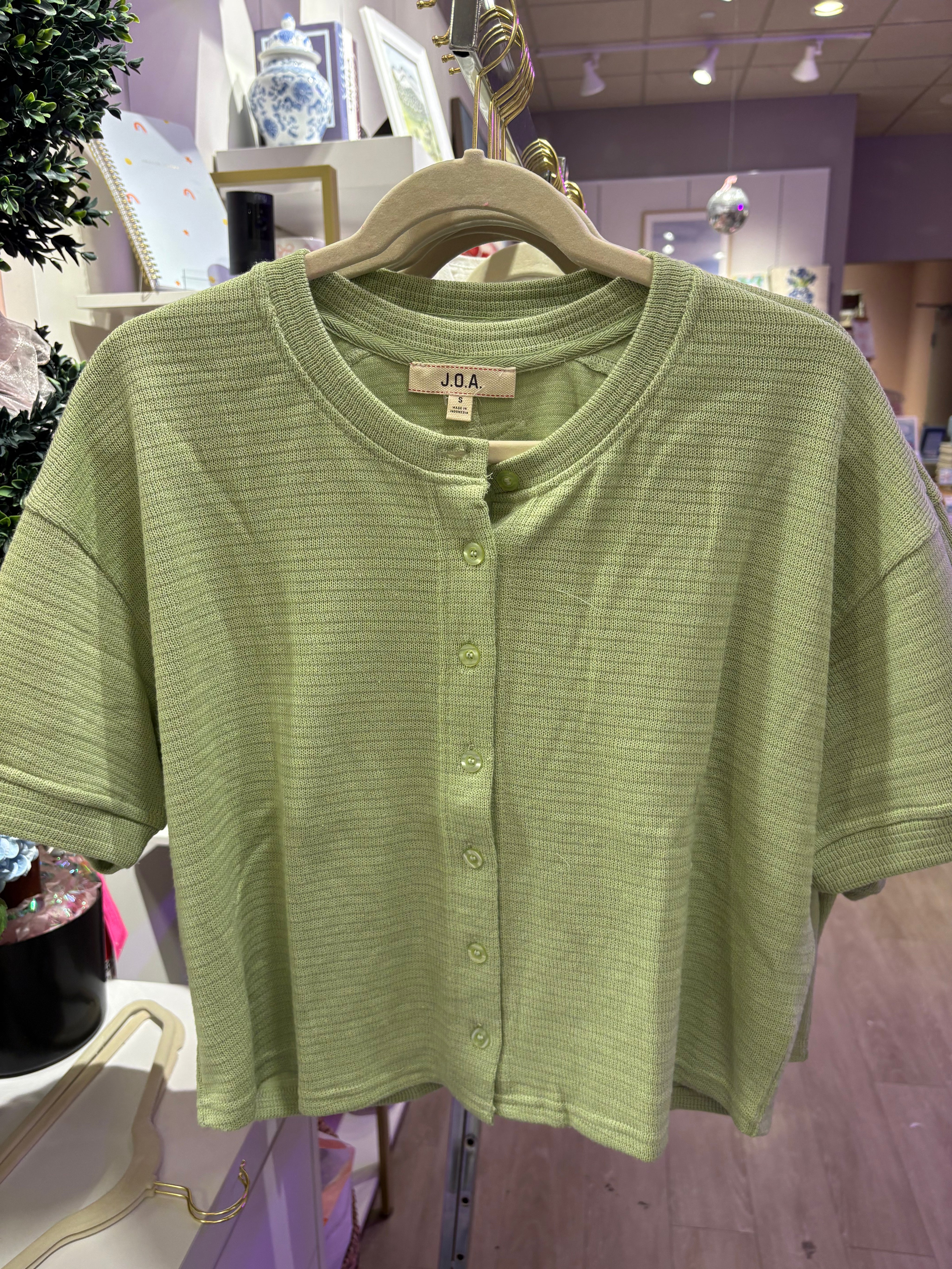 Green Knit Short Sleeve Cardigan — button down and short sleeve