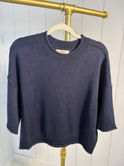 Navy Drop Shoulder Short Sleeve Pullover — drop shoulder and short sleeve