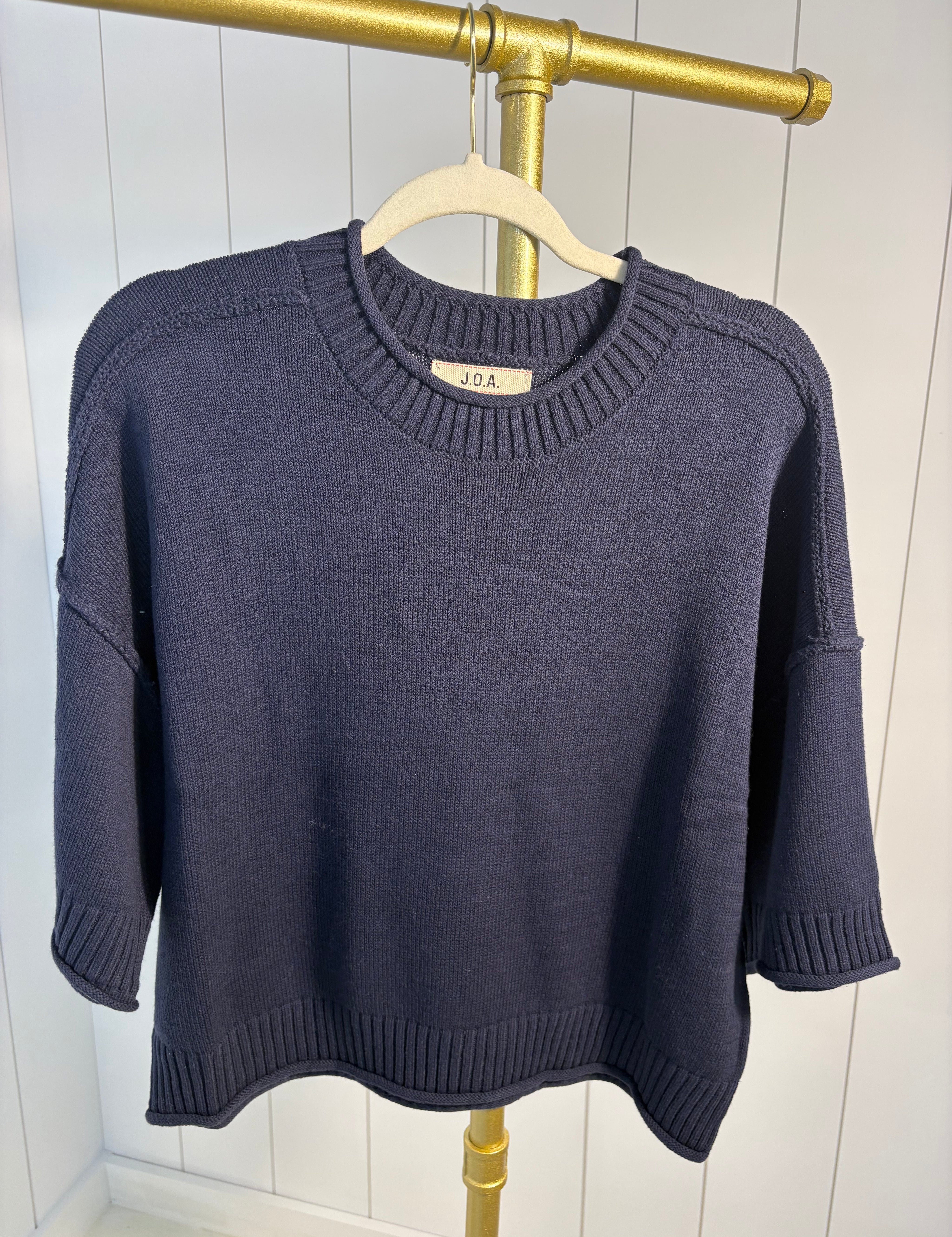 Navy Drop Shoulder Short Sleeve Pullover — drop shoulder and short sleeve
