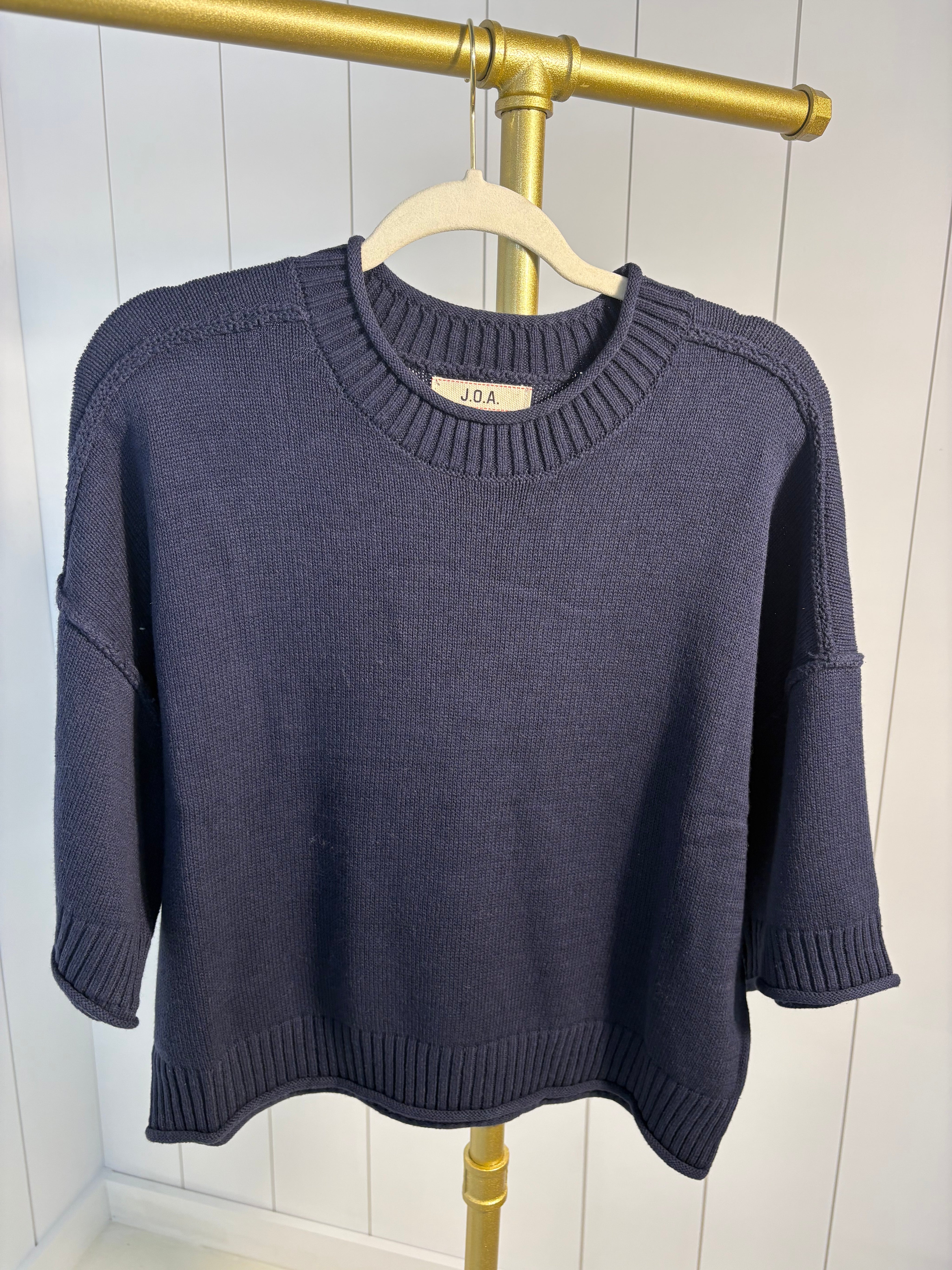 Navy Drop Shoulder Short Sleeve Pullover — drop shoulder and short sleeve