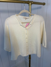 Cream Short Cardigan — raw edge and boxy