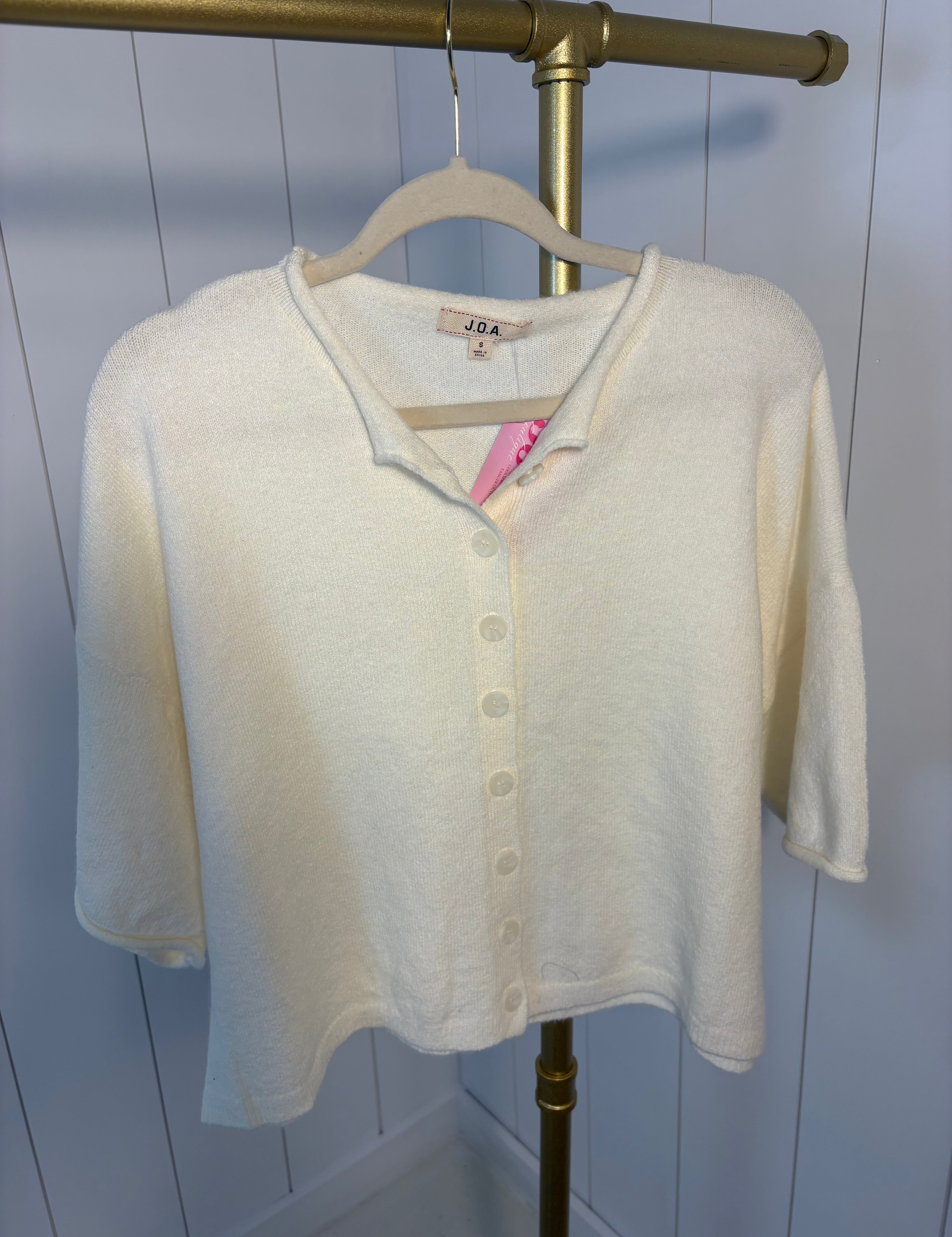 Cream Short Cardigan — raw edge and boxy