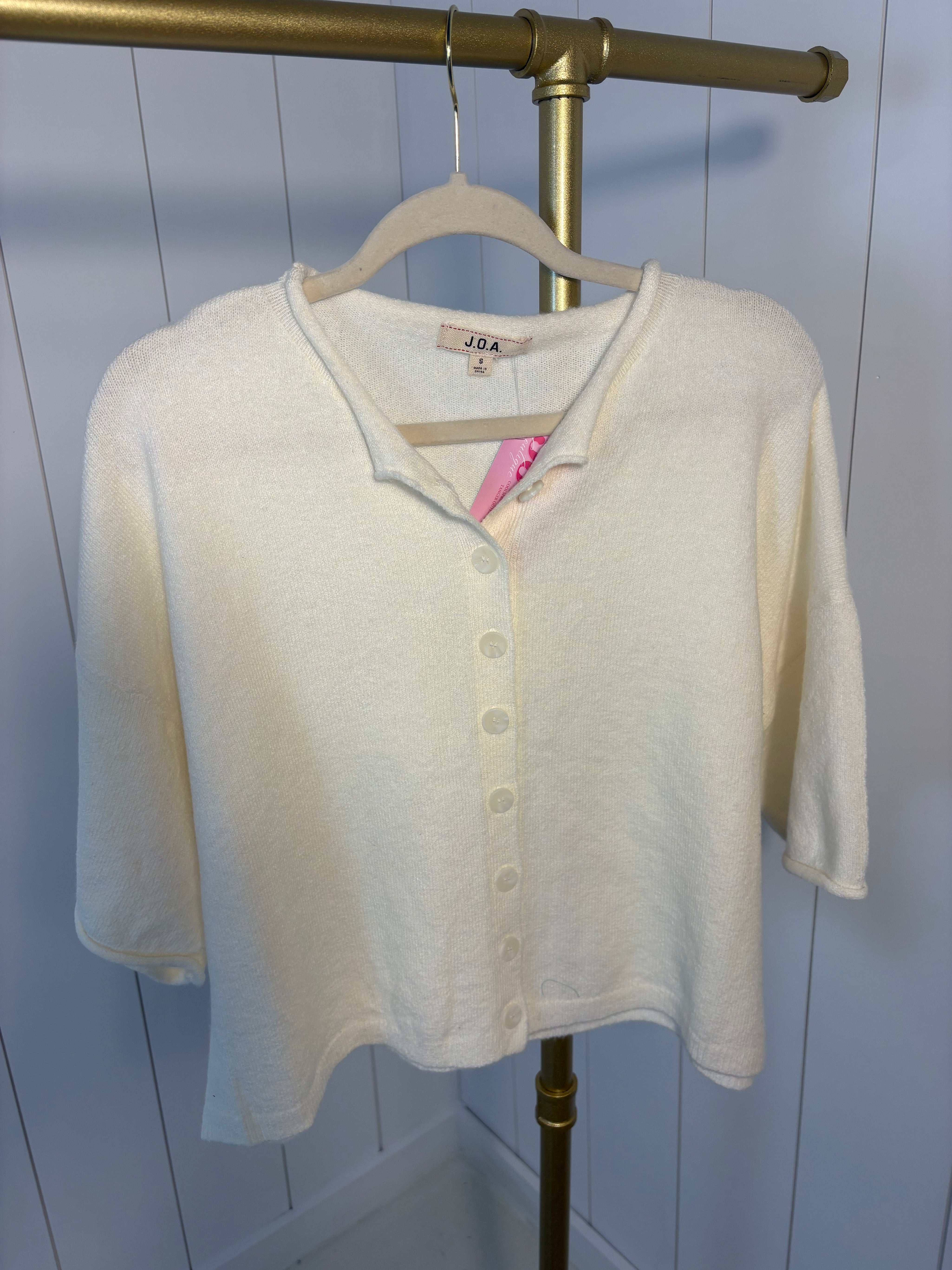 Cream Short Cardigan — raw edge and boxy