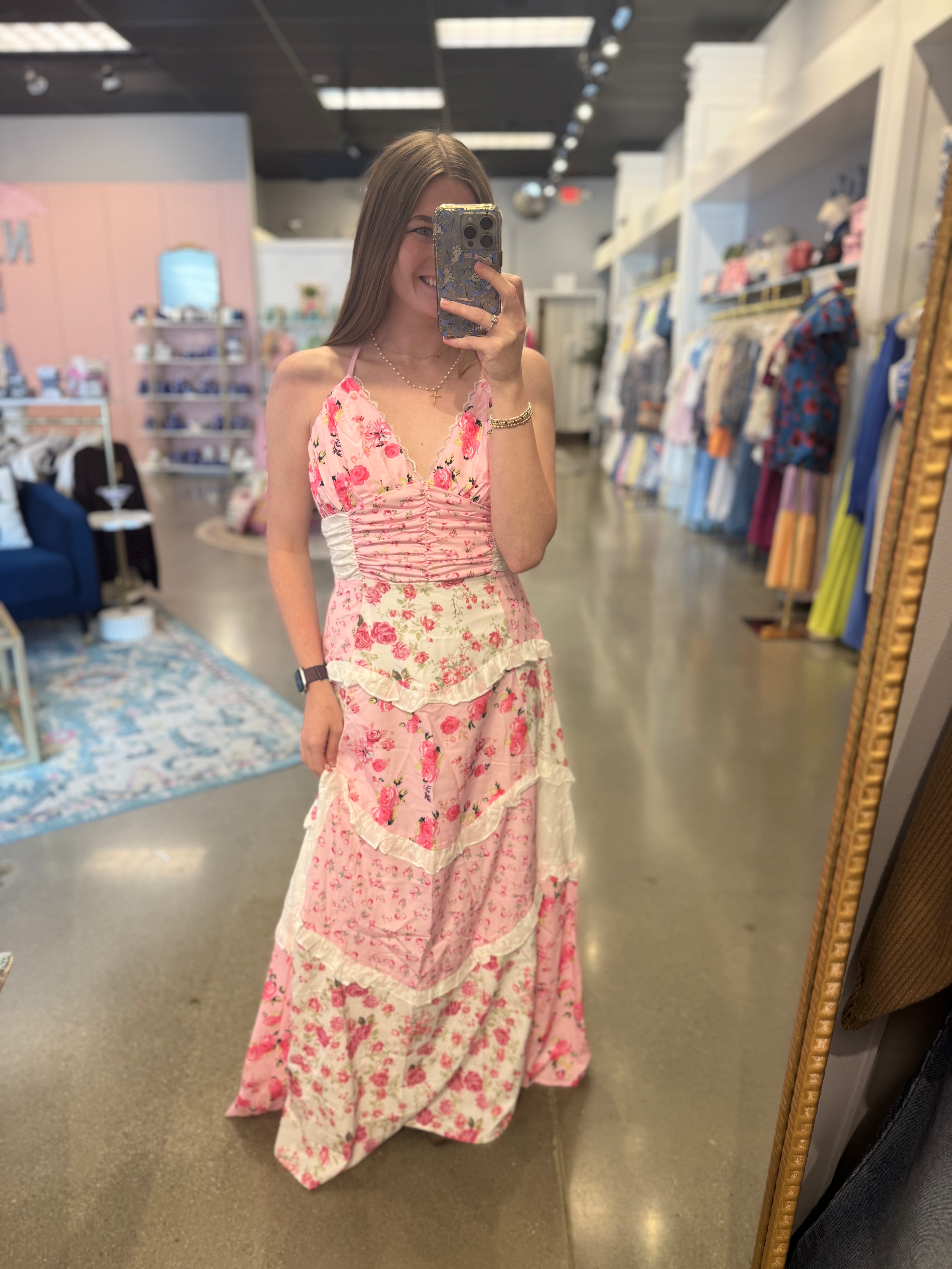 Pink Floral Patchwork Dress