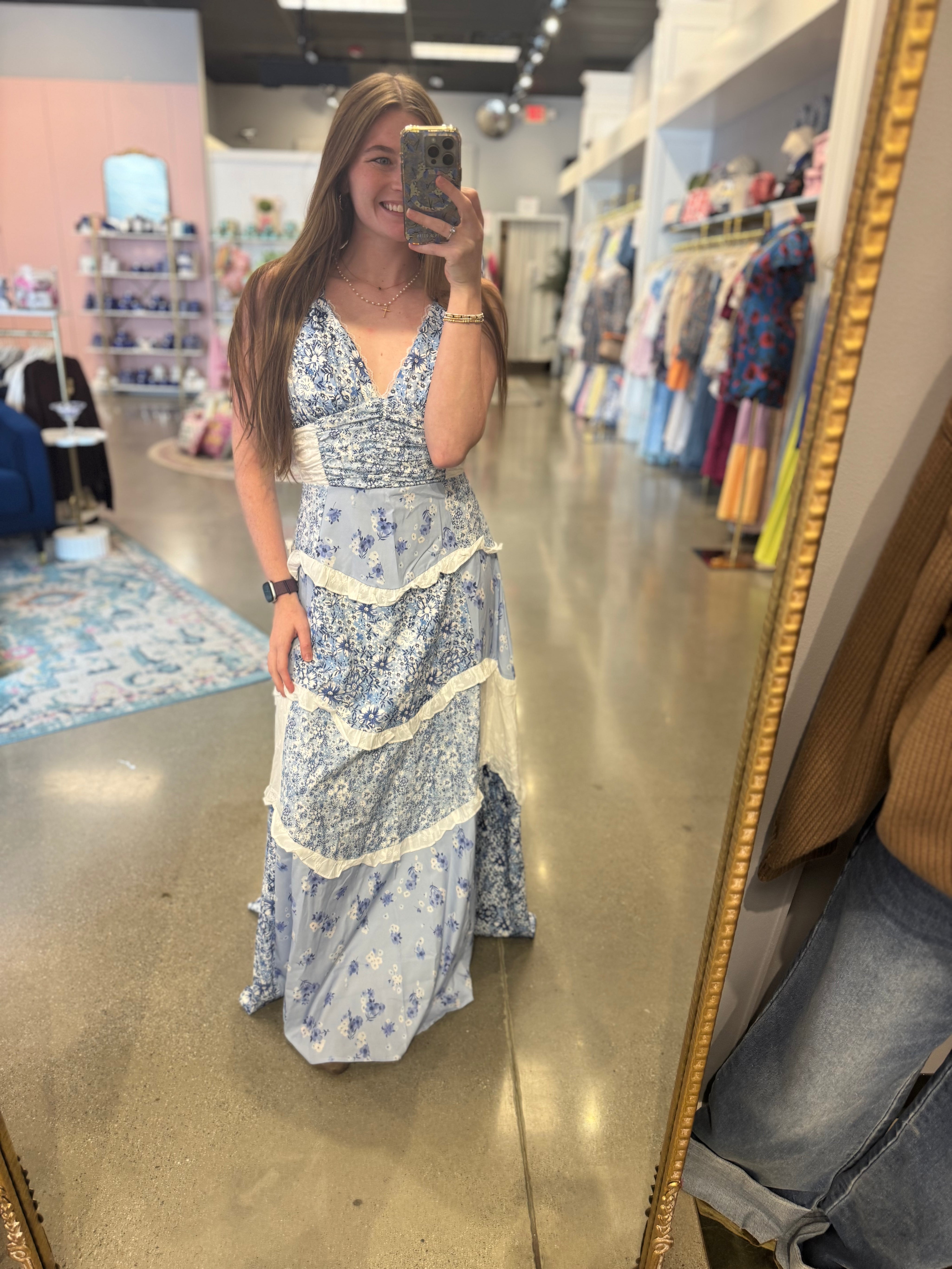 Blue Floral Patchwork Dress