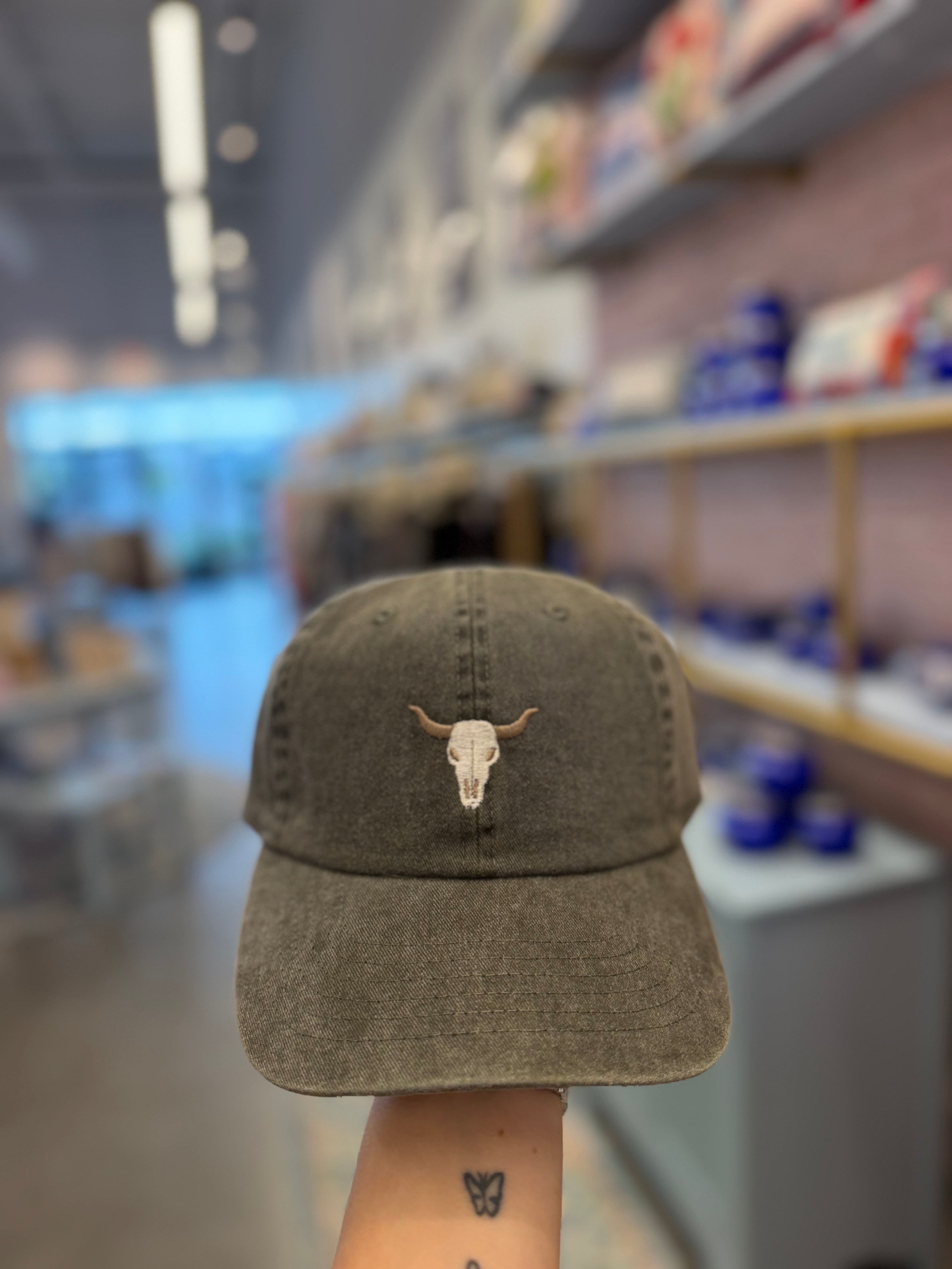 Gray Washed Bull Skull Hat