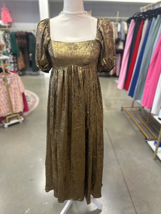 Gold Puff Sleeve Maxi Dress