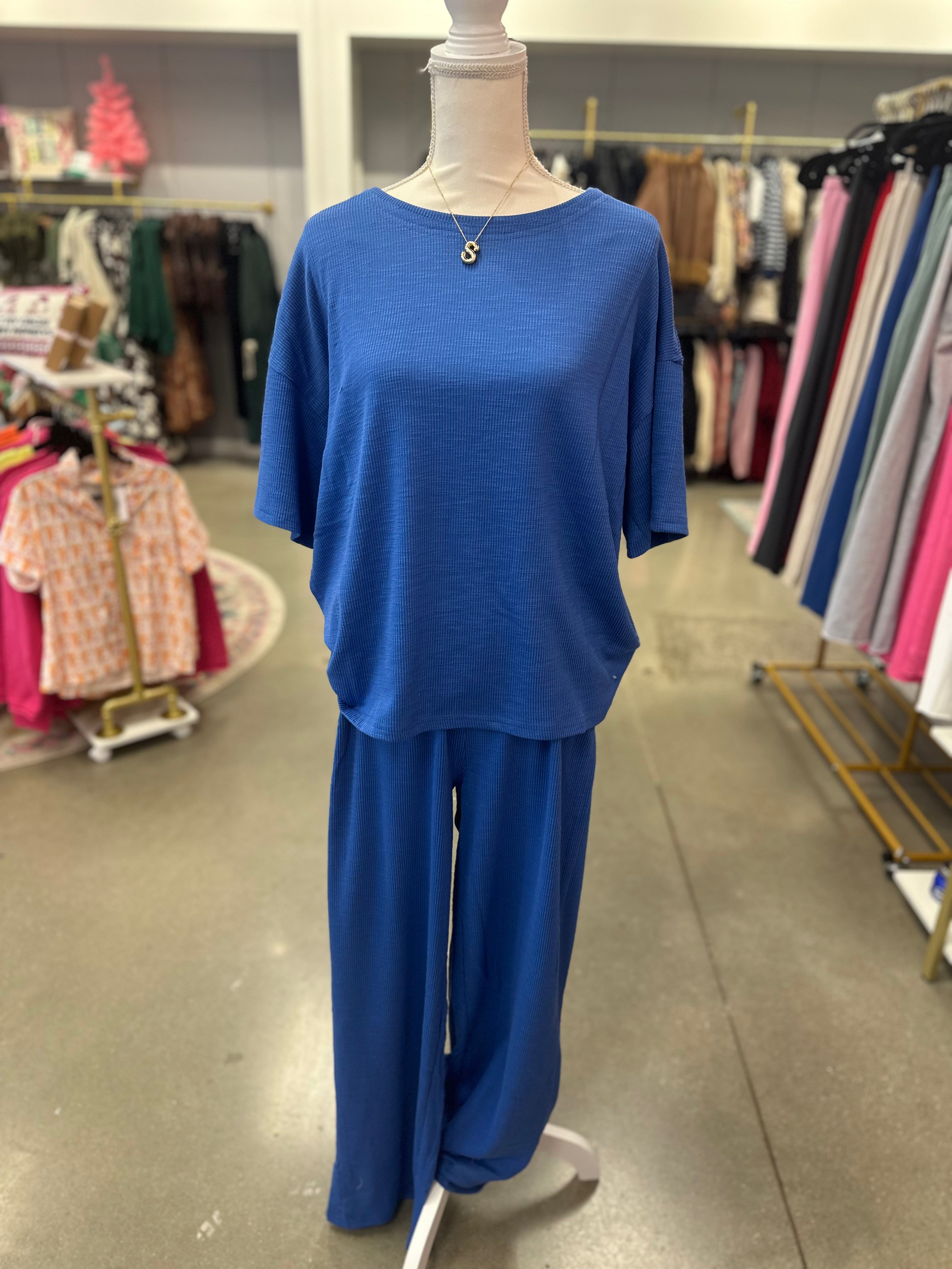 Blue Tee & Wide Leg Pants Set