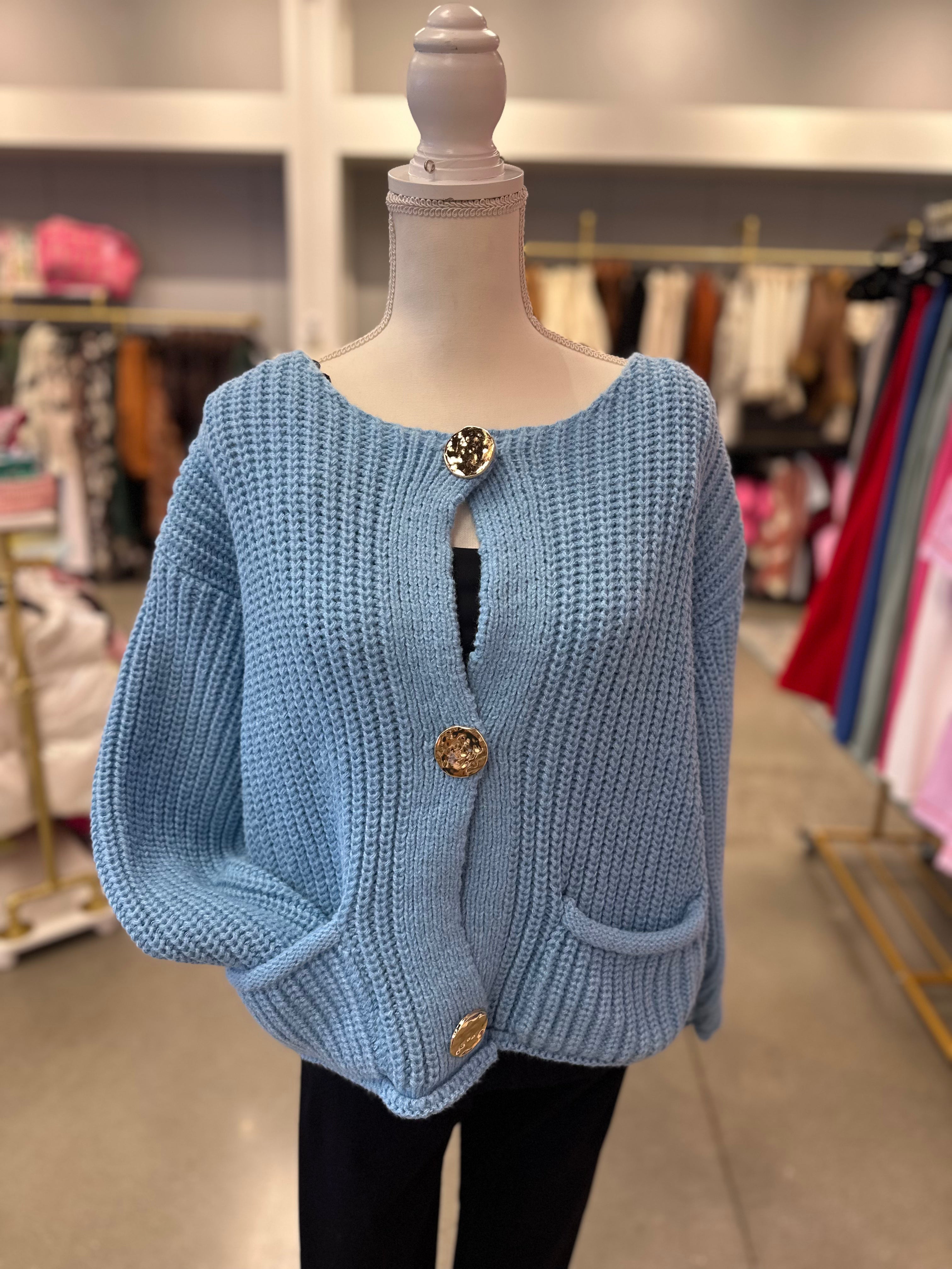 Blue Gold Button Sweater
