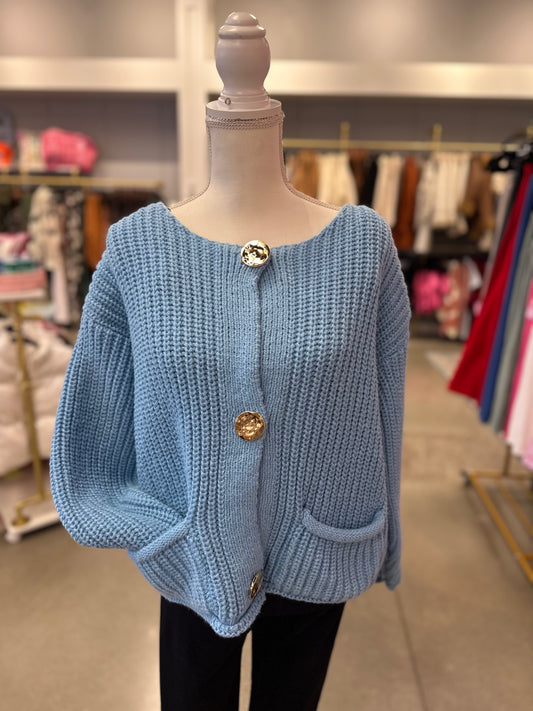 Blue Gold Button Sweater