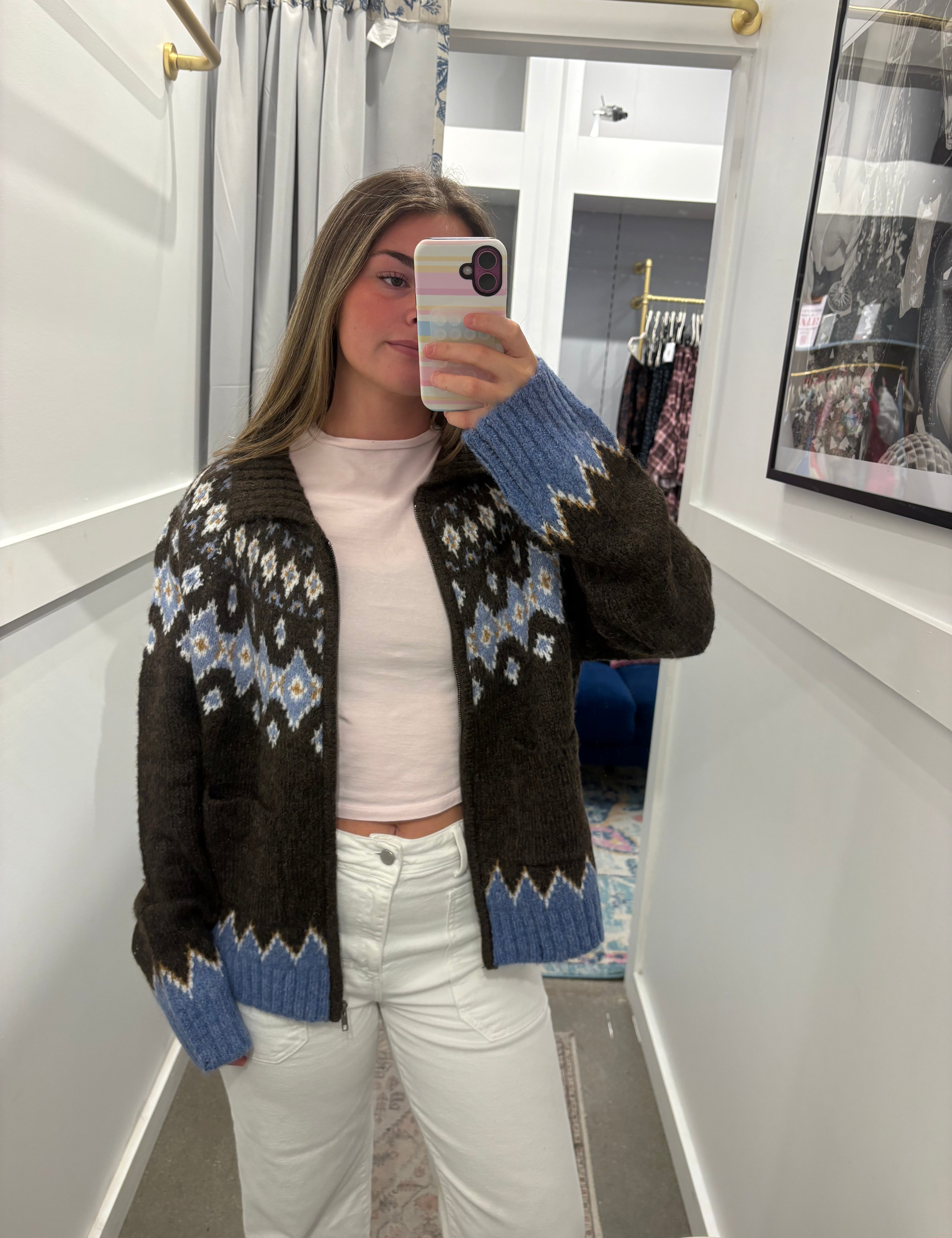 Brown Zip-Up Cardigan Sweater at Ninety Nine Boutique
