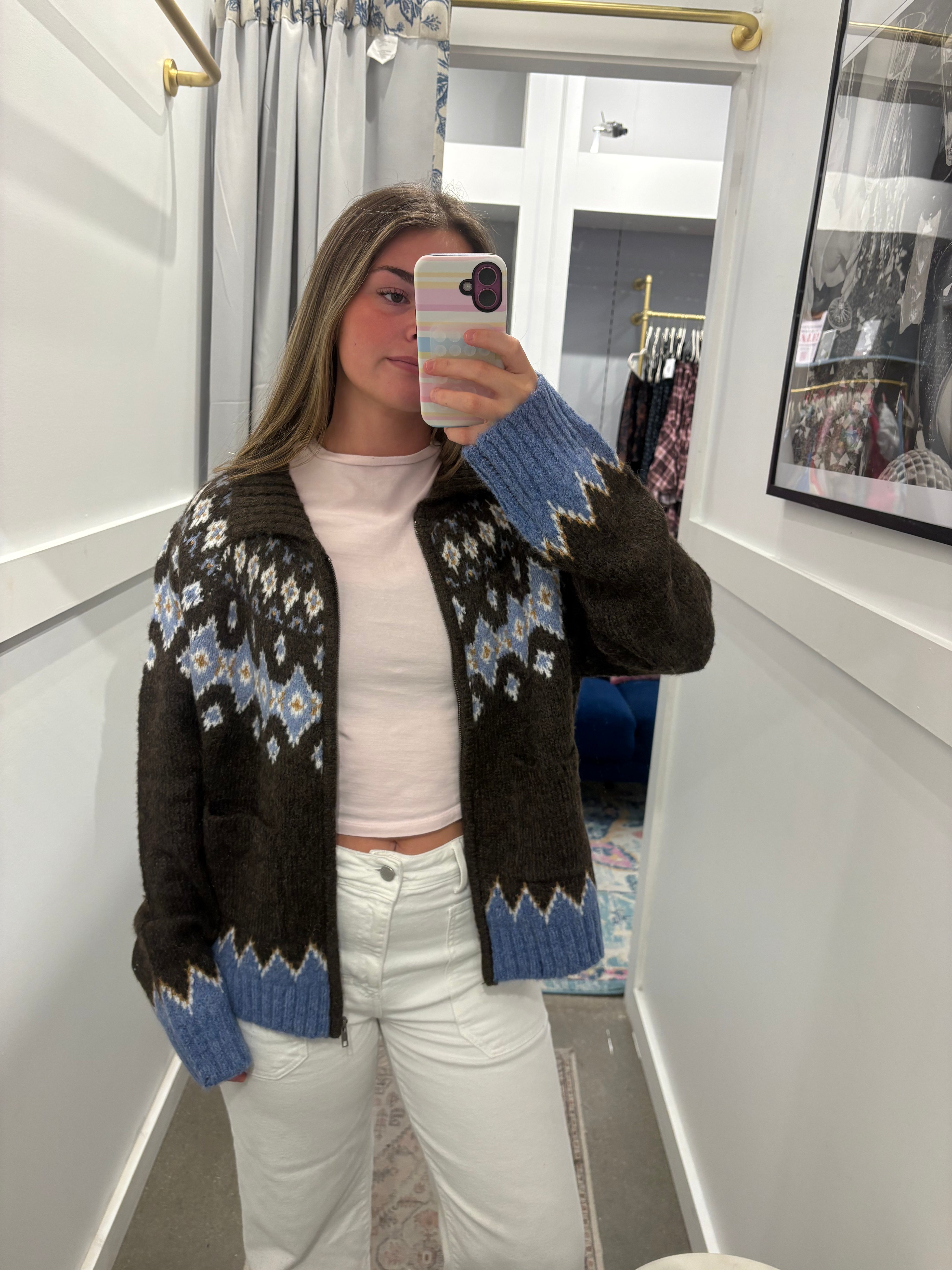 Brown Zip-Up Cardigan Sweater at Ninety Nine Boutique