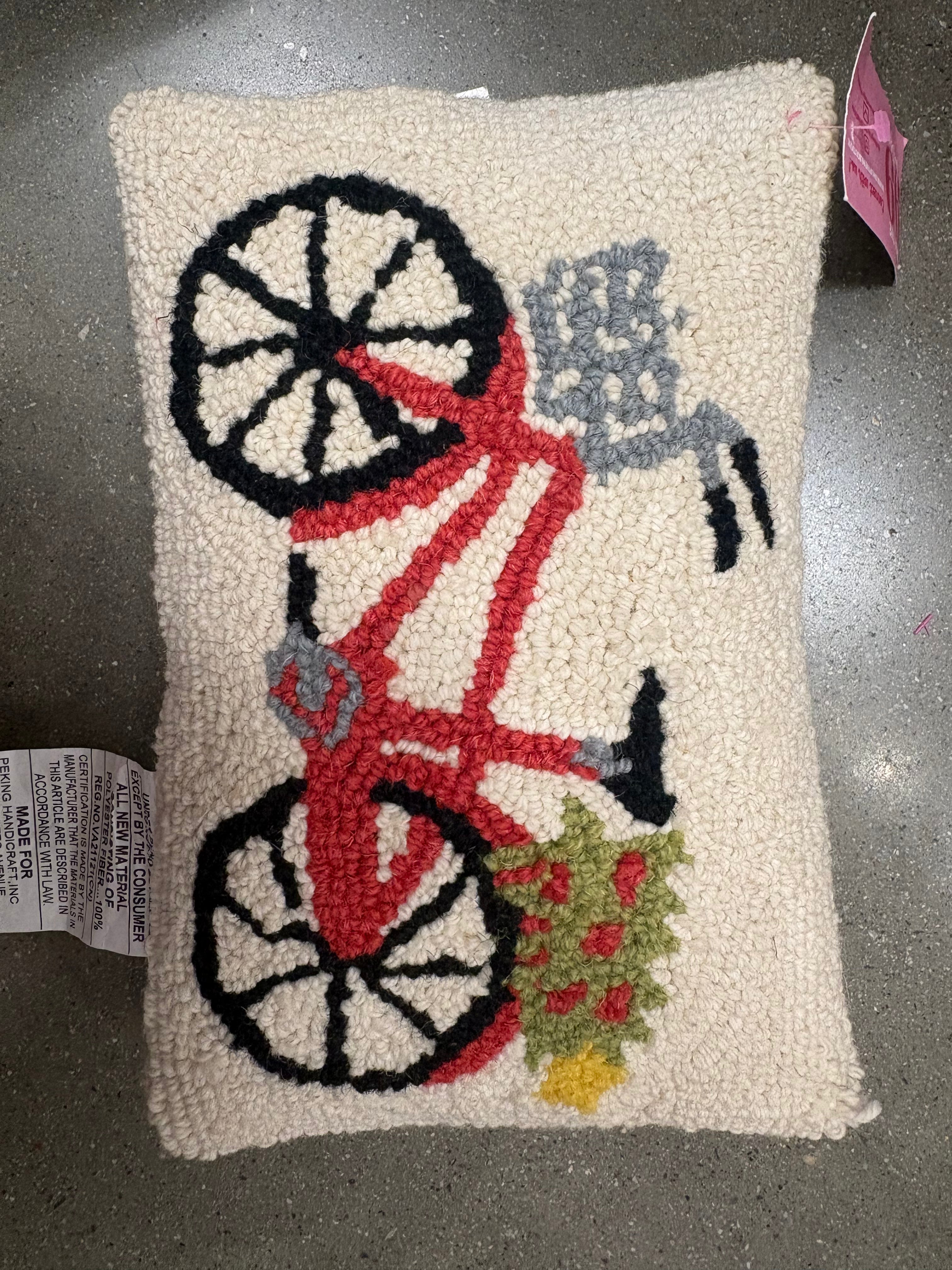 Cream Holiday Bike Hook Pillow at Ninety Nine Boutique