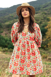 Orange & Cream Floral Print Dress