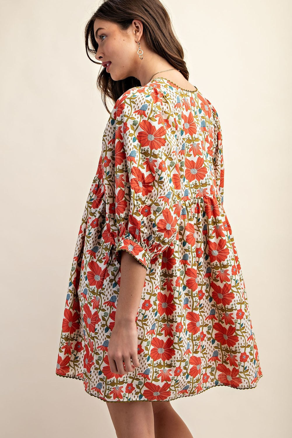 Orange & Cream Floral Print Dress